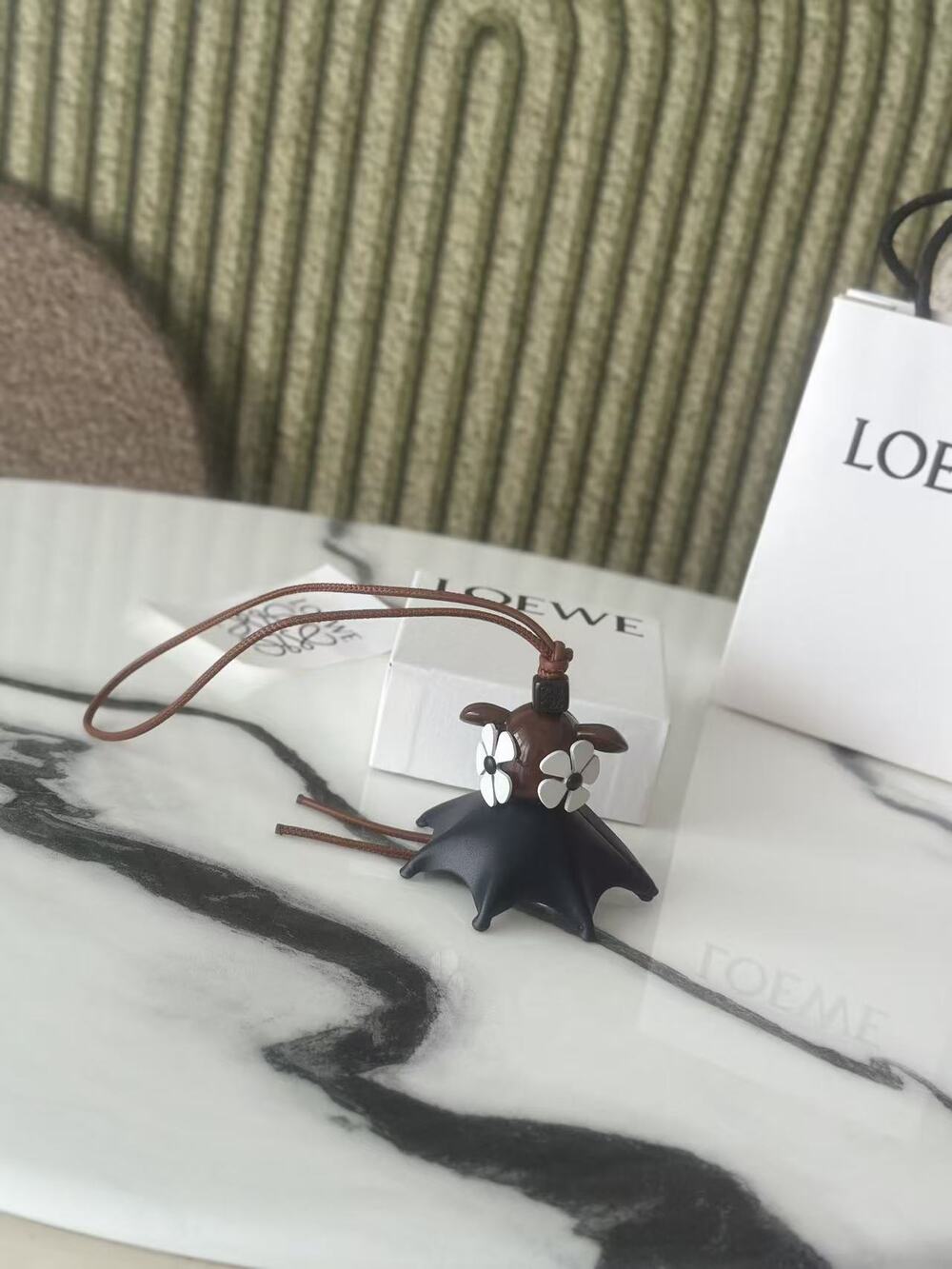 Loewe Flower Decor Bat Leather Bag Charm